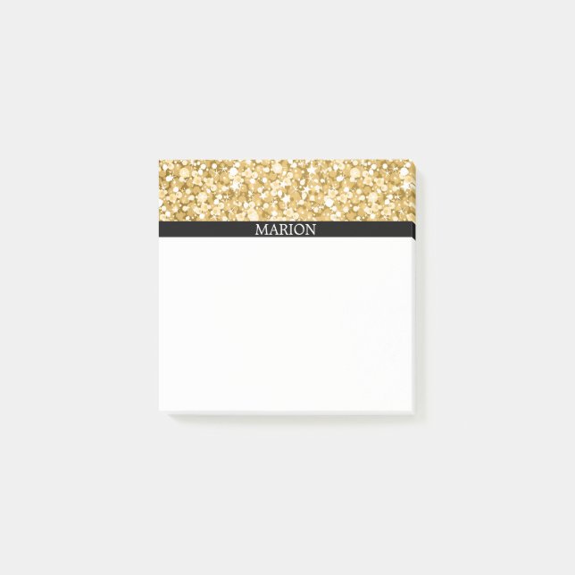 Vita och Guld Glitter Mönster Post-it Block (Framsida)