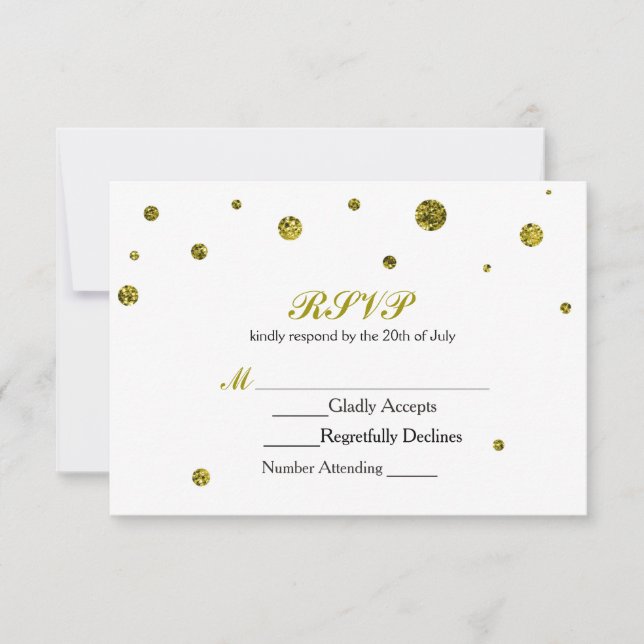 Vita och Guld Glitter-prits OSA Bröllop-kort (Framsida)