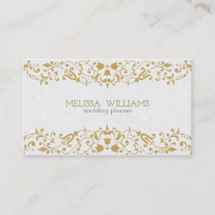 Vita och Guld Glitter Vintage Blommigt Swirls Visitkort