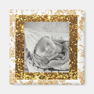 Vita och Guld glittery Baby Photo Magnet