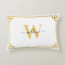 Vita och Guld grekiska Nyckel Monogrammed Prydnadskudde