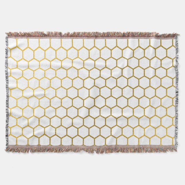 Vita och Guld Hexagon Geometric Mönster Filt (Framsidan)