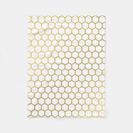 Vita och Guld Hexagon Geometric Mönster Fleecefilt