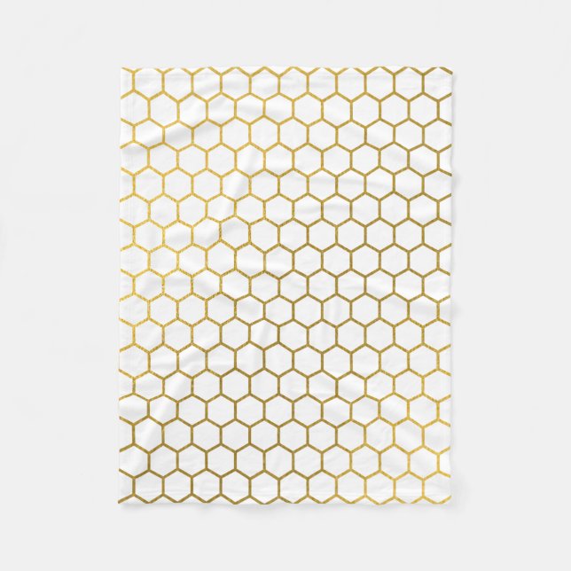 Vita och Guld Hexagon Geometric Mönster Fleecefilt (Framsidan)