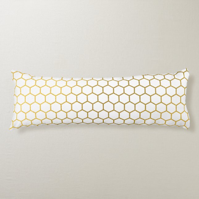 Vita och Guld Hexagon Geometric Mönster Kroppskudde (Framsidan)