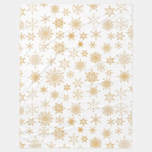 Vita och Guld Julsnöflake Mönster Vinter Fleecefilt