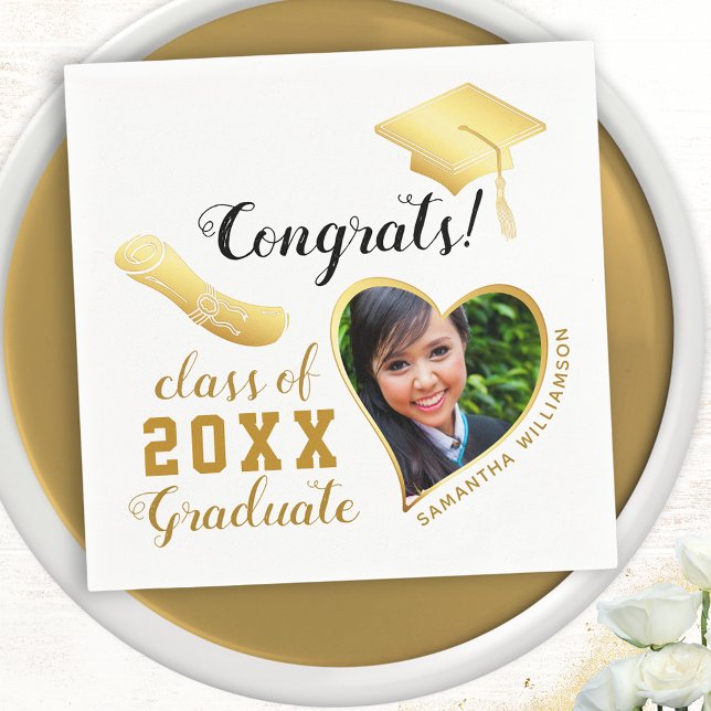 Vita och Guld klass 2025 Foto Studenten Pappersservett (Skapare uppladdad)