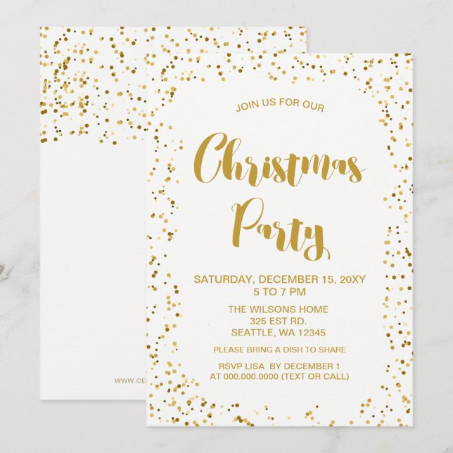 Vita och Guld konetti Modern jul Party Inbjudningar (Fram/baksida)