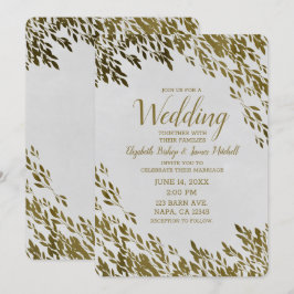 Vita och Guld Löv Chic Rustik Modern Bröllop Inbjudningar