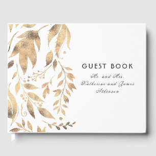 Vita och Guld Löv Elegant Fall Wedding Gästböcker