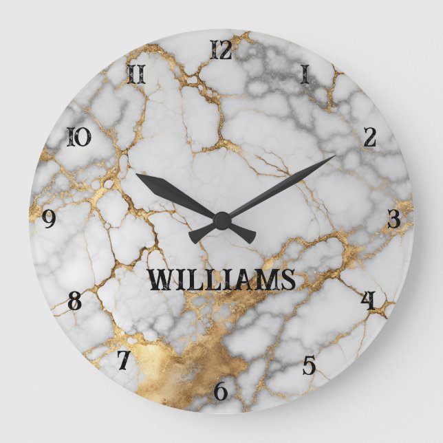 Vita och Guld Marble Clocks Personlig Stor Klocka (Framsida)