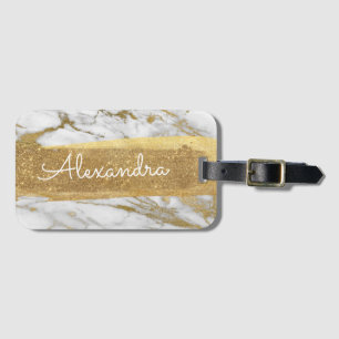 Vita och Guld Marble med guldolja och Glitter Bagagebricka