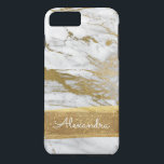 Vita och Guld Marble med guldolja och Glitter<br><div class="desc">White och Guld Marble med guldfolie och Glitter Elegant Monogram Namn Telefonväska i. Telefonväskan kan anpassas så att den omfattar ditt första namn.</div>