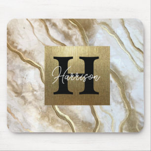 Vita och Guld Marble Monogram Namn Personlig Musmatta