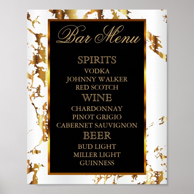 Vita och Guld Marble with Black - Pub Menu Poster (Framsidan)