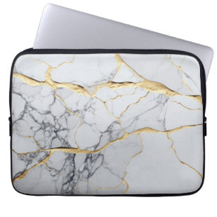 Vita och guld marmor laptop fodral