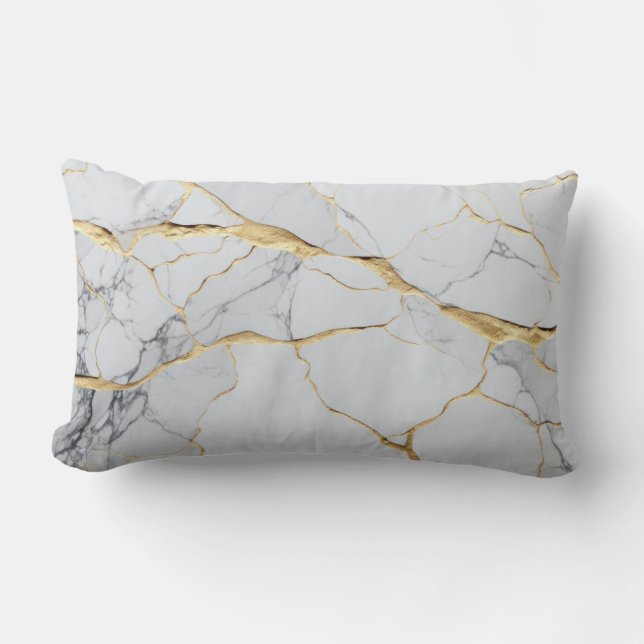 Vita och guld marmor lumbarkudde (Framsida)