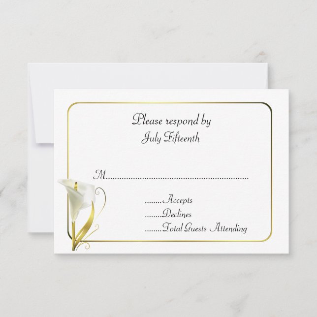 Vita och Guld med Calla Lily Bröllop OSA Card Kort (Framsida)