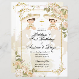 Vita och Guld mexikanska twin-pojkar inbjudan