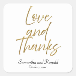 Vita och Guld minimalistera Kärlek & Tack Bröllop Fyrkantigt Klistermärke