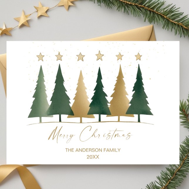 Vita och Guld minimalistiska moderna Julgranar Inbjudningar (White & Gold Minimalist Modern Christmas Trees Invitation)