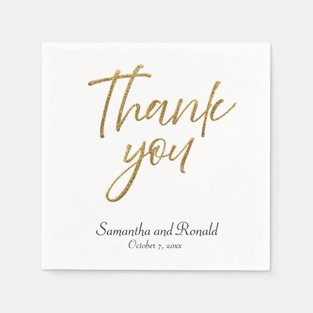 Vita och Guld minimalistiskt Tack Bröllop Pappersservett (Framsidan)
