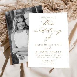 Vita och Guld Modern Elegance Photo Bröllop Inbjudningar