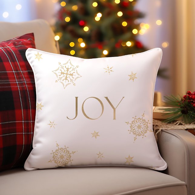 Vita och Guld Modern Snowflake Helgdag Joy Kudde (Gold and White Modern Snowflake Holiday Joy Throw Pillow)