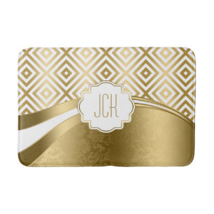 Vita och Guld moderna geometriska Mönster Badrumsmatta