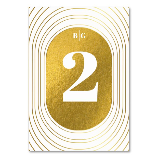 Vita och Guld moderna minimalistbåge Bröllop Bordsnummer (Framsidan)