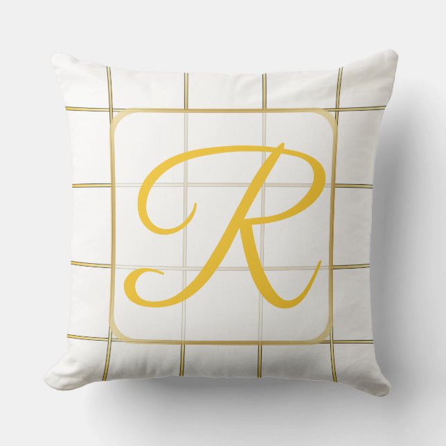 Vita och guld monogrammade dekorativ kudde (Framsida)