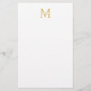 Vita och Guld Personlig Monogram och Namn Brevpapper