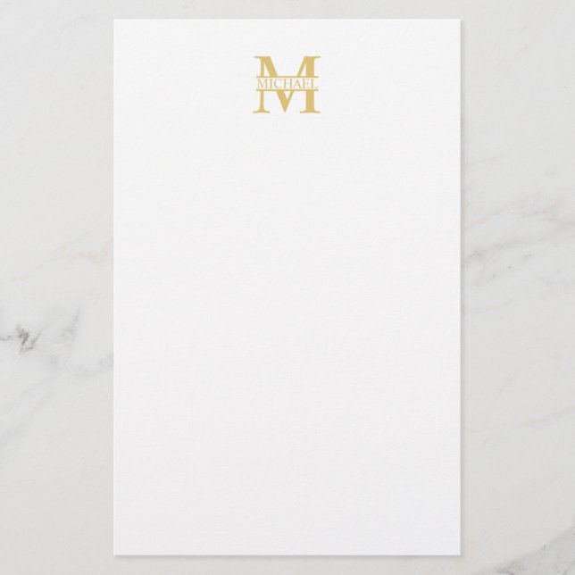 Vita och Guld Personlig Monogram och Namn Brevpapper (Framsida)
