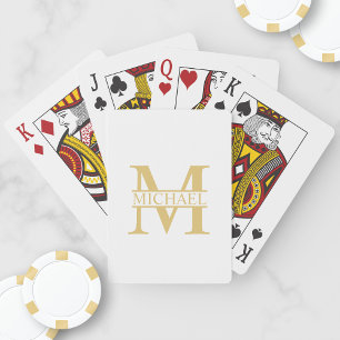 Vita och Guld Personlig Monogram och Namn Casinokort