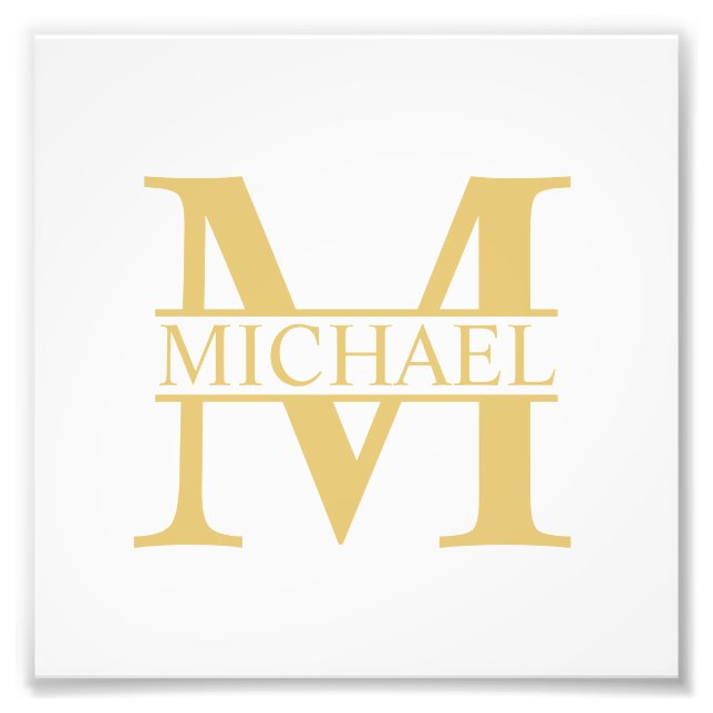 Vita och Guld Personlig Monogram och Namn Fototryck (Framsidan)