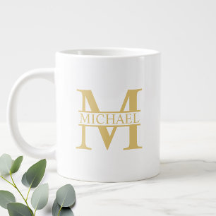 Vita och Guld Personlig Monogram och Namn Jumbo Mugg