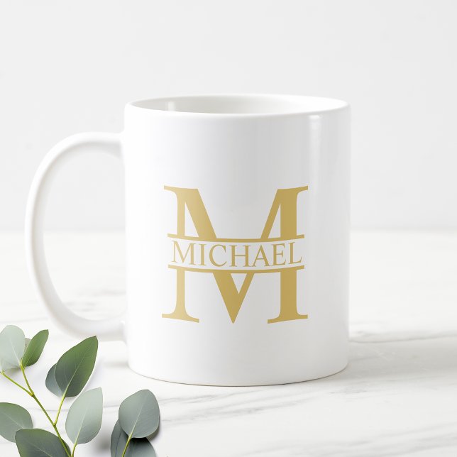 Vita och Guld Personlig Monogram och Namn Kaffemugg (Skapare uppladdad)