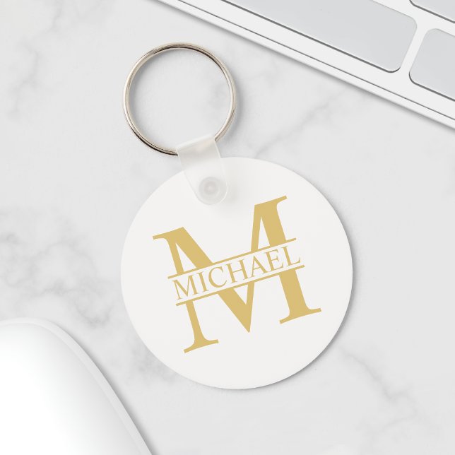 Vita och Guld Personlig Monogram och Namn Nyckelring (Skapare uppladdad)