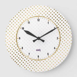 Vita och Guld Polka dots Mönster Stor Klocka