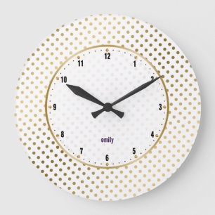Vita och Guld Polka dots Mönster Stor Klocka