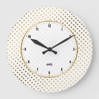 Vita och Guld Polka dots Mönster Stor Klocka