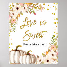 Vita och Guld pumkin Kärlek är Sweet Sign