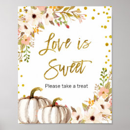 Vita och Guld pumkin Kärlek är Sweet Sign Poster