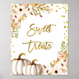 Vita och Guld pumkin Sweet Treats-tecken Poster