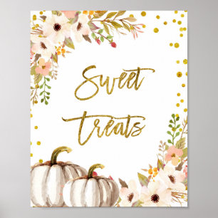 Vita och Guld pumkin Sweet Treats-tecken Poster