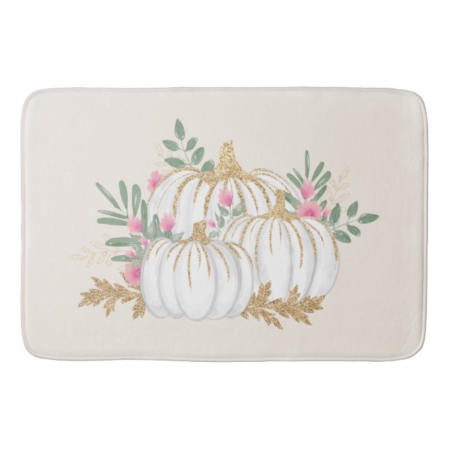 Vita och Guld Pumpkins Watercolor Badrumsmatta (Framsidan)