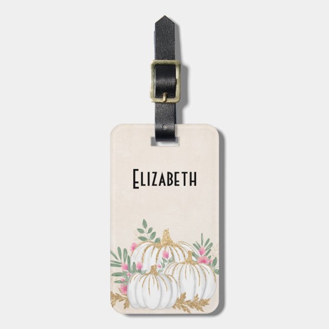Vita och Guld Pumpkins Watercolor Bagagebricka (Vertikal Framsida)