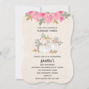 Vita och Guld Pumpkins Watercolor Birthday Inbjudningar