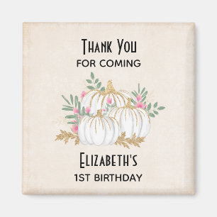 Vita och Guld Pumpkins Watercolor Birthday Magnet