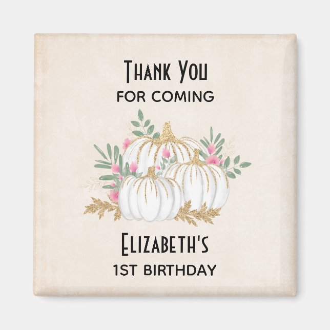 Vita och Guld Pumpkins Watercolor Birthday Magnet (Framsidan)